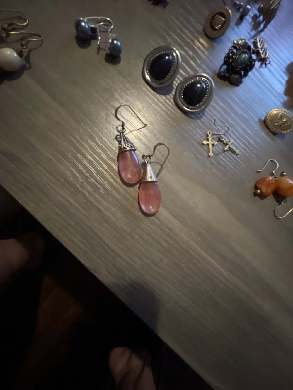 Sterling Silver Pink Teardrop Dangle Hook Earrings